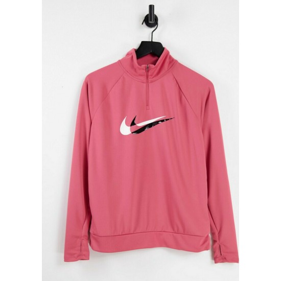 Nike Swoosh Dri-Fit Μακρυμάνικη Γυναικεία Αθλητική Μπλούζα Ροζ DD6841-622
