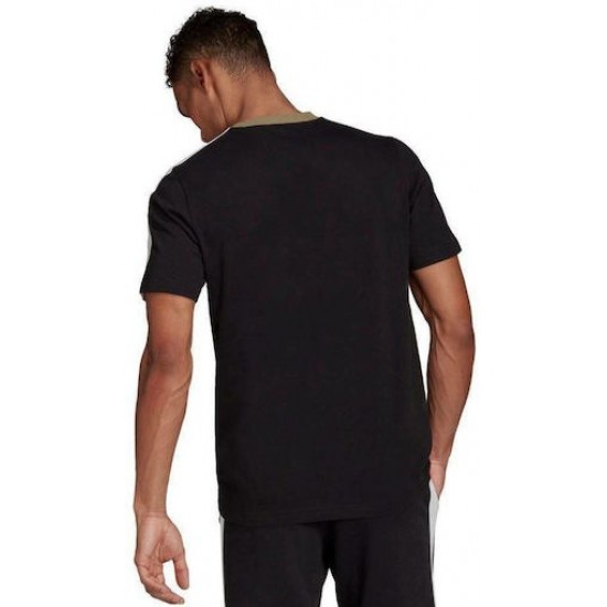 Adidas Essentials Colorblock Ανδρικό T-shirt Khaki-Black με Λογότυπο HE4335