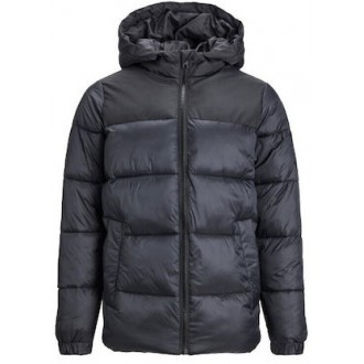 Jack & Jones Παιδικό Καπιτονέ Μπουφάν Κοντό με Κουκούλα Μαύρο και Μπλε   12236884