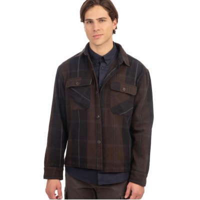 Rebase Overshirt Μακρυμάνικo Φανελένιο Πουκάμισο σε Κανονική Γραμμή Καρό 242RGS-5010   CC8 DARK NAVY