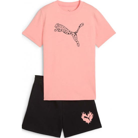 Puma Παιδικό Σετ με Σορτς Καλοκαιρινό 2τμχ Ροζ 686308-18 Puma Παιδικό Σετ με Σορτς Καλοκαιρινό 2τμχ Ροζ 686308-18