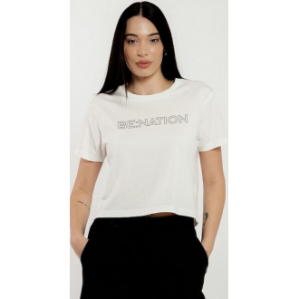 Be:Nation Γυναικείο Crop Top Κοντομάνικο Λευκό 05112503-2A