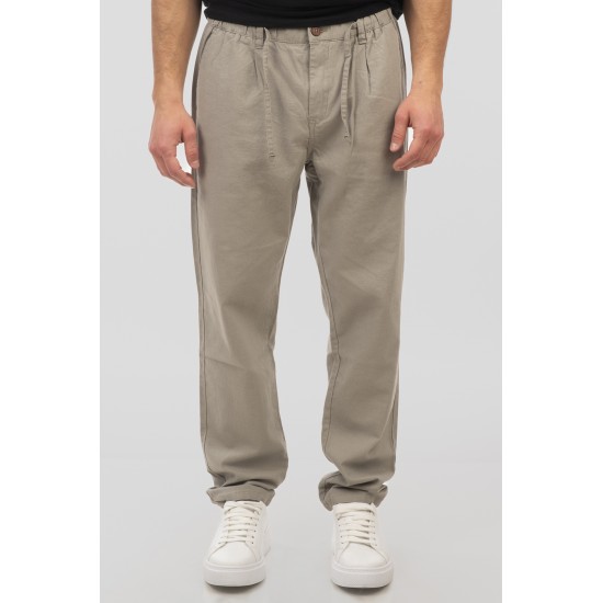Rebase Chinos Linen Blend Pants with Elasticated 251RCP-4031 stone Rebase Chinos Linen Blend Pants with Elasticated 251RCP-4031 stone