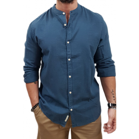 Rebase Long Sleeve Mao Linen Shirt 251RGS-5057 colonial blue Rebase Long Sleeve Mao Linen Shirt 251RGS-5057 colonial blue
