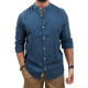 Rebase Long Sleeve Mao Linen Shirt 251RGS-5057 colonial blue Rebase Long Sleeve Mao Linen Shirt 251RGS-5057 colonial blue