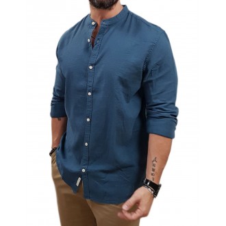 Rebase Long Sleeve Mao Linen Shirt 251RGS-5057 colonial blue Rebase Long Sleeve Mao Linen Shirt 251RGS-5057 colonial blue
