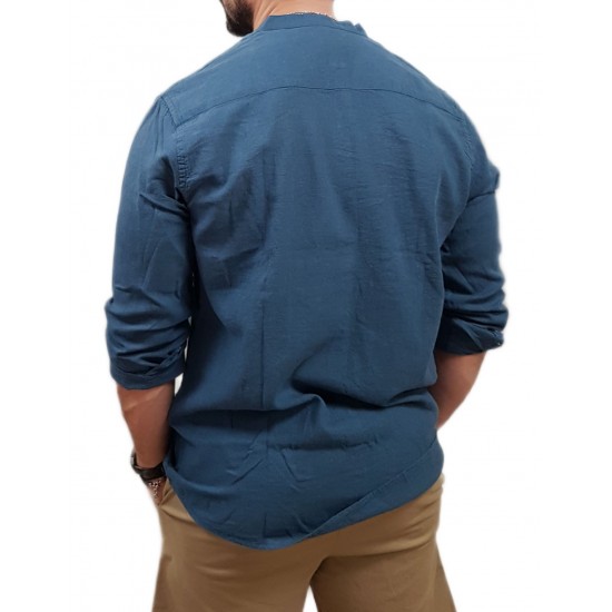 Rebase Long Sleeve Mao Linen Shirt 251RGS-5057 colonial blue Rebase Long Sleeve Mao Linen Shirt 251RGS-5057 colonial blue
