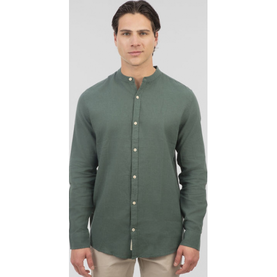 Rebase Long Sleeve Mao Linen Shirt 251RGS-5057 forest green Rebase Long Sleeve Mao Linen Shirt 251RGS-5057 forest green