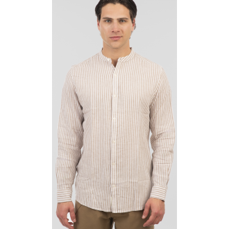Rebase Shirts Linen Blend with Mao Collar and Long Sleeves 251rgs-5063 cc82 beige white