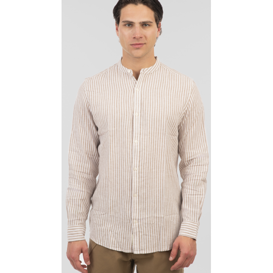 Rebase Shirts Linen Blend with Mao Collar and Long Sleeves 251rgs-5063 cc82 beige white Rebase Shirts Linen Blend with Mao Collar and Long Sleeves 251rgs-5063 cc82 beige white