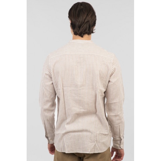 Rebase Shirts Linen Blend with Mao Collar and Long Sleeves 251rgs-5063 cc82 beige white Rebase Shirts Linen Blend with Mao Collar and Long Sleeves 251rgs-5063 cc82 beige white