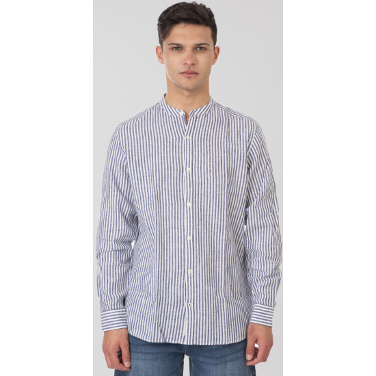 Rebase Shirts Linen Blend with Mao Collar and Long Sleeves 251rgs- 5063 cc81 blue white Rebase Shirts Linen Blend with Mao Collar and Long Sleeves 251rgs- 5063 cc81 blue white