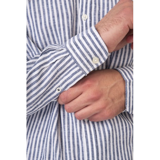 Rebase Shirts Linen Blend with Mao Collar and Long Sleeves 251rgs- 5063 cc81 blue white Rebase Shirts Linen Blend with Mao Collar and Long Sleeves 251rgs- 5063 cc81 blue white