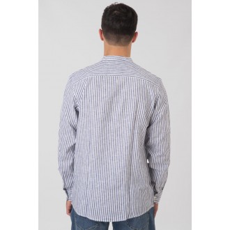 Rebase Shirts Linen Blend with Mao Collar and Long Sleeves 251rgs- 5063 cc81 blue white Rebase Shirts Linen Blend with Mao Collar and Long Sleeves 251rgs- 5063 cc81 blue white