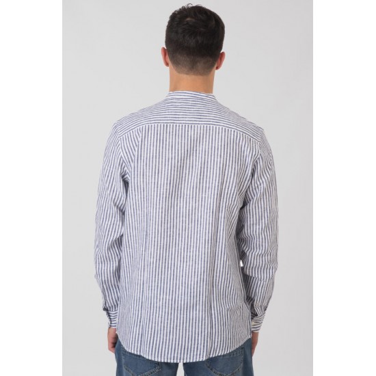 Rebase Shirts Linen Blend with Mao Collar and Long Sleeves 251rgs- 5063 cc81 blue white Rebase Shirts Linen Blend with Mao Collar and Long Sleeves 251rgs- 5063 cc81 blue white