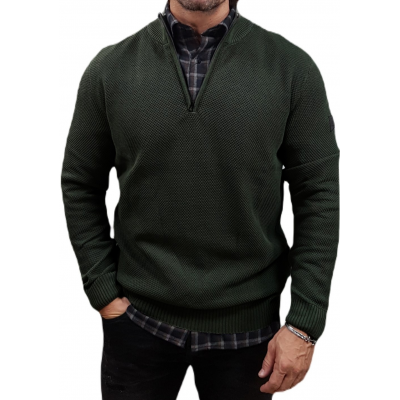 Rebase Dark Green - Zip Neck  Μπλούζες Πλεκτά 252RKNIT-8037 - Dark Green