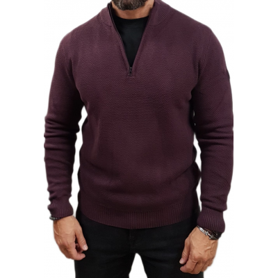 Rebase Dark Green - Zip Neck  Μπλούζες Πλεκτό  252rknit-8037 aubergine