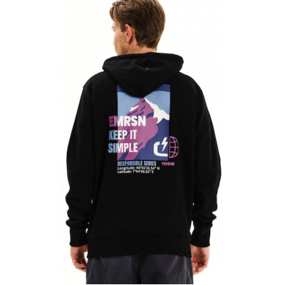 Emerson Φούτερ Fleece με Κουκούλα κι τύπωμα στην πλάτη 252.EM20.30-BLACK