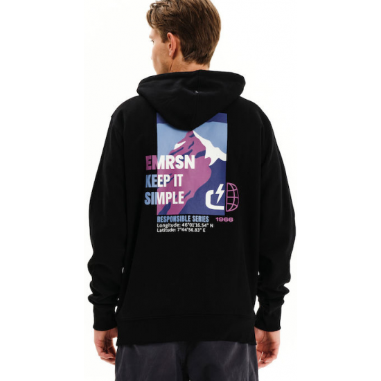 Emerson Φούτερ Fleece με Κουκούλα κι τύπωμα στην πλάτη 252.EM20.30-BLACK Emerson Φούτερ Fleece με Κουκούλα κι τύπωμα στην πλάτη 252.EM20.30-BLACK