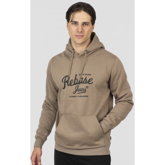 Rebase Hoodie with Special Embroidery Brushed Fleece 252rtop-1049 dk beige Rebase Hoodie with Special Embroidery Brushed Fleece 252rtop-1049 dk beige