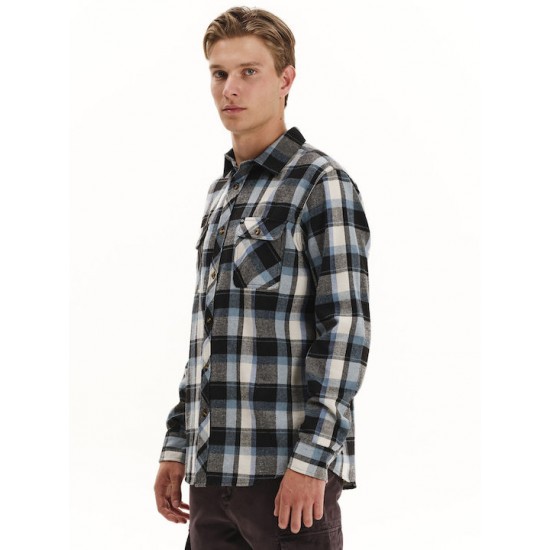 Emerson Long-sleeved Flannel Shirt Checked 252.em60.80 ice blue-black Emerson Long-sleeved Flannel Shirt Checked 252.em60.80 ice blue-black