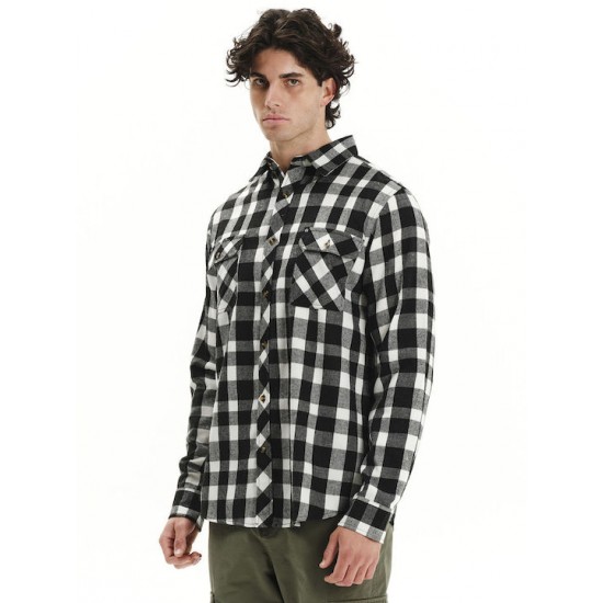 Emerson Long-sleeved Flannel Shirt Checked 252.em60.80 black-white Emerson Long-sleeved Flannel Shirt Checked 252.em60.80 black-white