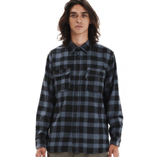 Emerson Long-sleeved Flannel Shirt Checked Plaid 252.em60.10 stone blue-black Emerson Long-sleeved Flannel Shirt Checked Plaid 252.em60.10 stone blue-black