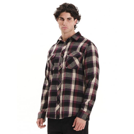 Emerson Long-sleeved Flannel Shirt Checked Plaid 252.em60.80 wine- black Emerson Long-sleeved Flannel Shirt Checked Plaid 252.em60.80 wine- black