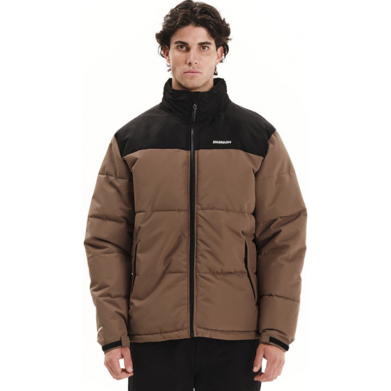 Emerson Men's Hooded Puffer Jacket 252.em10.79 - l. brown - black Emerson Men's Hooded Puffer Jacket 252.em10.79 - l. brown - black