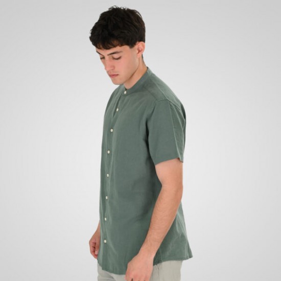 Rebase Linen Blend Shirts with Mao Collar and Short Sleeves 261RGS-5177 palm green Rebase Linen Blend Shirts with Mao Collar and Short Sleeves 261RGS-5177 palm green