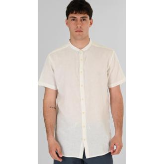 Rebase Linen Blend Shirts with Mao Collar and Short Sleeves 261RGS-5177 linen white