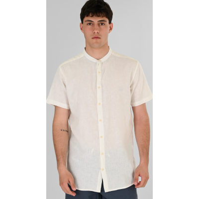 Rebase Linen Blend Shirts with Mao Collar and Short Sleeves 261RGS-5177 linen white Rebase Linen Blend Shirts with Mao Collar and Short Sleeves 261RGS-5177 linen white