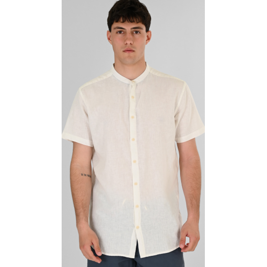 Rebase Linen Blend Shirts with Mao Collar and Short Sleeves 261RGS-5177 linen white Rebase Linen Blend Shirts with Mao Collar and Short Sleeves 261RGS-5177 linen white