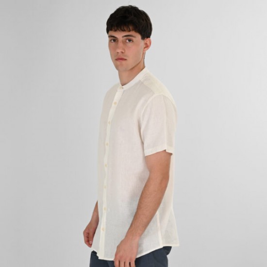 Rebase Linen Blend Shirts with Mao Collar and Short Sleeves 261RGS-5177 linen white Rebase Linen Blend Shirts with Mao Collar and Short Sleeves 261RGS-5177 linen white