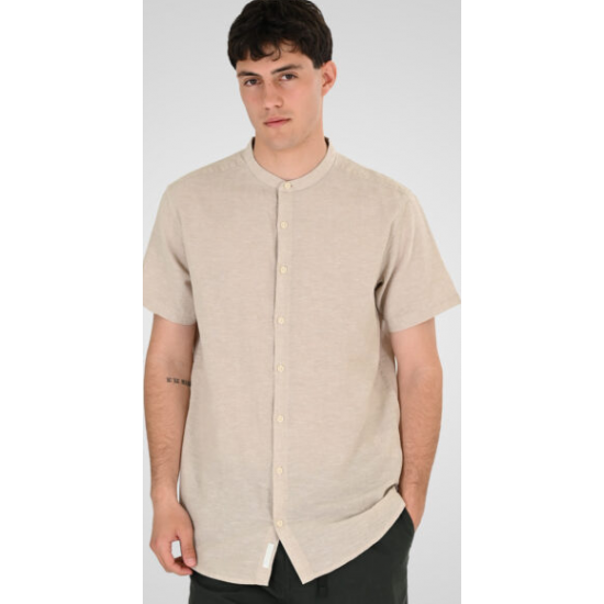 Rebase Linen Blend Shirts with Mao Collar and Short Sleeves 261RGS-5177B beige Rebase Linen Blend Shirts with Mao Collar and Short Sleeves 261RGS-5177B beige