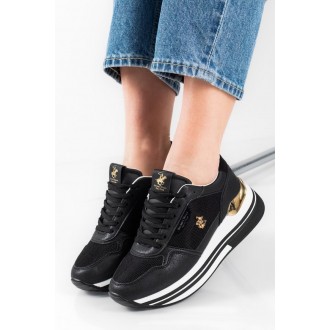 Bevelry Hills Polo Club casual μαύρα γυναικεία sneakers με διχρωμία στη σόλα BHW617100 - 0003 black