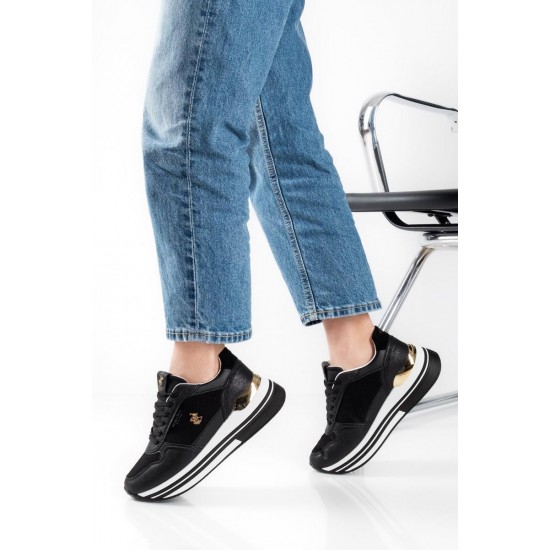 Bevelry Hills Polo Club casual μαύρα γυναικεία sneakers με διχρωμία στη σόλα BHW617100 - 0003 black Bevelry Hills Polo Club casual μαύρα γυναικεία sneakers με διχρωμία στη σόλα BHW617100 - 0003 black
