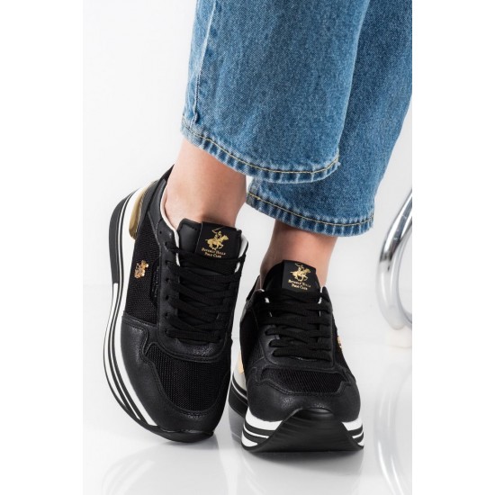 Bevelry Hills Polo Club casual μαύρα γυναικεία sneakers με διχρωμία στη σόλα BHW617100 - 0003 black Bevelry Hills Polo Club casual μαύρα γυναικεία sneakers με διχρωμία στη σόλα BHW617100 - 0003 black