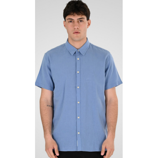 Rebase Linen Blend Shirts with Standard Collar and Short Sleeves 261RGS-5174 ciel Rebase Linen Blend Shirts with Standard Collar and Short Sleeves 261RGS-5174 ciel