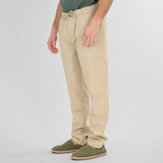 Rebase Chinos Linen Blend Pants with Elastic Waistband 261RCP-4090 lt beige Rebase Chinos Linen Blend Pants with Elastic Waistband 261RCP-4090 lt beige