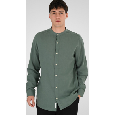 Rebase Linen Shirts with Mao Collar and Long Sleeves 261RGS-5172 palm green