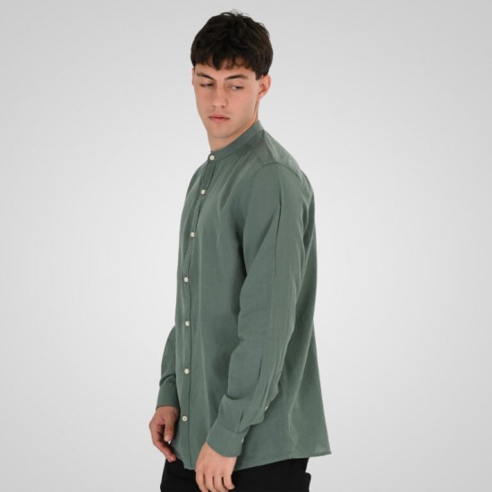 Rebase Linen Shirts with Mao Collar and Long Sleeves 261RGS-5172 palm green Rebase Linen Shirts with Mao Collar and Long Sleeves 261RGS-5172 palm green
