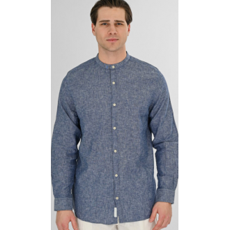Rebase Linen Shirts with Mao Collar and Long Sleeves 261RGS-5172B blue melange