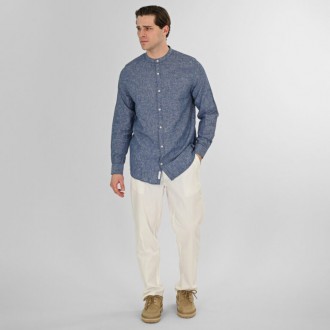 Rebase Linen Shirts with Mao Collar and Long Sleeves 261RGS-5172B blue melange Rebase Linen Shirts with Mao Collar and Long Sleeves 261RGS-5172B blue melange