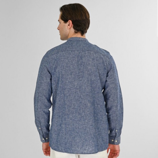 Rebase Linen Shirts with Mao Collar and Long Sleeves 261RGS-5172B blue melange Rebase Linen Shirts with Mao Collar and Long Sleeves 261RGS-5172B blue melange