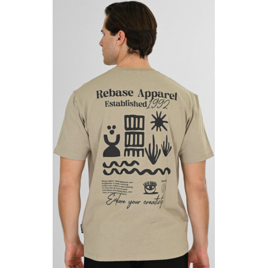 Rebase T-Shirt Front-Back PrintedRelaxed Fit 261RTS-9099 STONE BEIGE Rebase T-Shirt Front-Back PrintedRelaxed Fit 261RTS-9099 STONE BEIGE