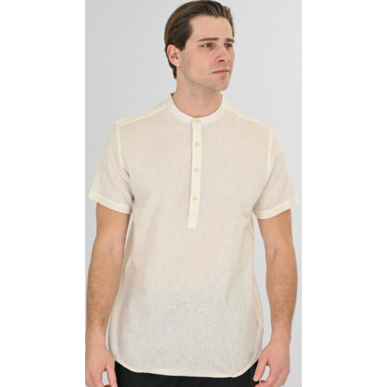 Rebase Linen Blend Shirts with Mao Collar Short Sleeves and Half Button Placket 261RGS-5175 ALMOND Rebase Linen Blend Shirts with Mao Collar Short Sleeves and Half Button Placket 261RGS-5175 ALMOND