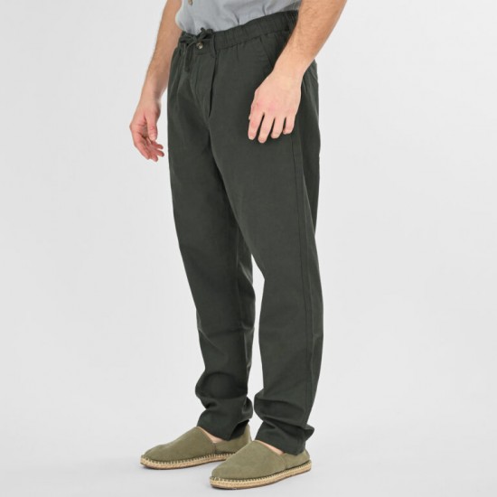 Rebase Chinos Linen Blend Pants with Elastic Waistband 261RCP-4090 midnight moss Rebase Chinos Linen Blend Pants with Elastic Waistband 261RCP-4090 midnight moss